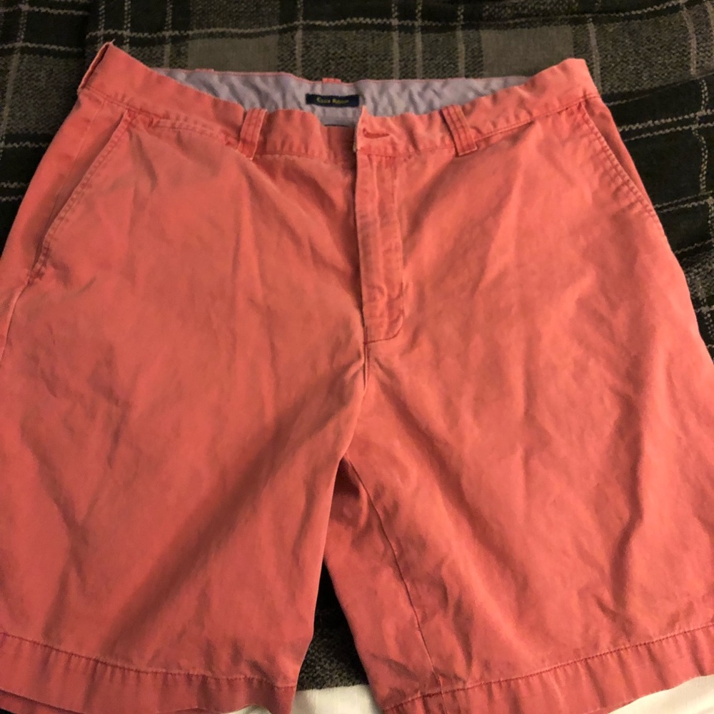 Flat front red khaki shorts